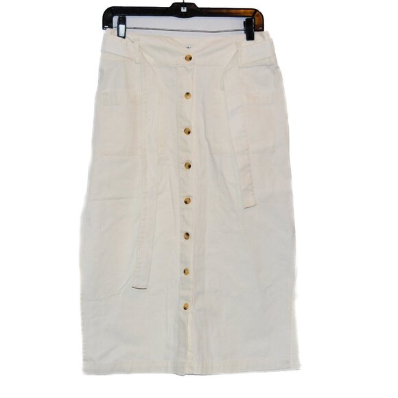 O'Neill Davey Cream High-Waisted Button-Front Midi Skirt - Tie Waist - Medium - Picture 6 of 9
